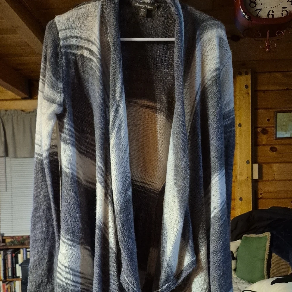 Tommy Bahama Gray and White Open Front Cardigan - Picture 3 of 8